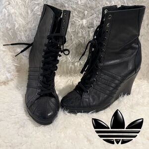 adidas Black Lace-Up Wedge Shoes